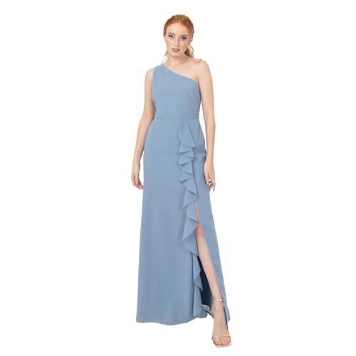 Anaya with Love Damen Women's Maxi Ladies Sleeveless One-Shoulder Asymmetric Split Waterfall Ruffle A-line Bridesmaid Wedding Guest Prom Dress, Soft Blue, 44 EU von Anaya with Love