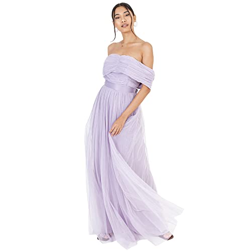 Anaya with Love Damen Womens Ladies Maxi Dress Bardot Off Shoulder with Belt Long Empire Waist for Wedding Guest Prom Evening Gown Bridesmaid Kleid, Dusty Lilac, 32 von Anaya with Love