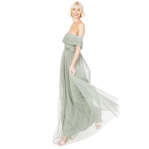 Anaya with Love Damen Womens Ladies Maxi Dress Bardot Off Shoulder with Belt Long Empire Waist for Wedding Guest Prom Evening Gown Bridesmaid Kleid, Frosted Green, 50 von Anaya with Love