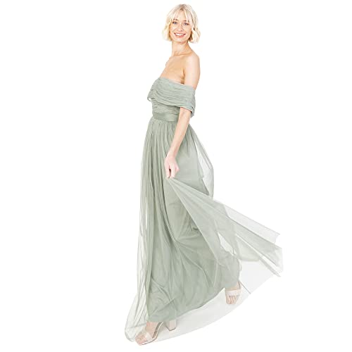 Anaya with Love Damen Womens Ladies Maxi Dress Bardot Off Shoulder with Belt Long Empire Waist for Wedding Guest Prom Evening Gown Bridesmaid Kleid, Frosted Green, 56 von Anaya with Love