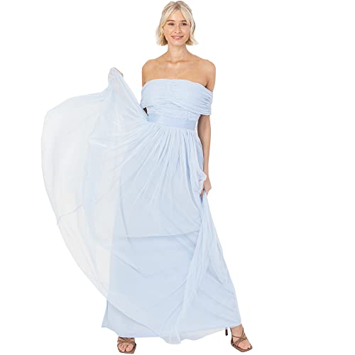 Anaya with Love Damen Womens Ladies Maxi Dress Bardot Off Shoulder with Belt Long Empire Waist for Wedding Guest Prom Evening Gown Bridesmaid Kleid, Light Blue, 50 von Anaya with Love