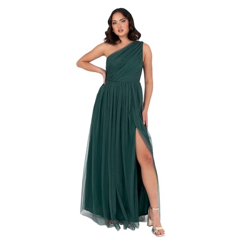 Anaya with Love Damen Womens Ladies Maxi One Cold Shoulder Dress Slit Split Sleeveless Prom Wedding Guest Bridesmaid Ball Evening Gown Kleid, Emerald Green, 50 EU von Anaya with Love