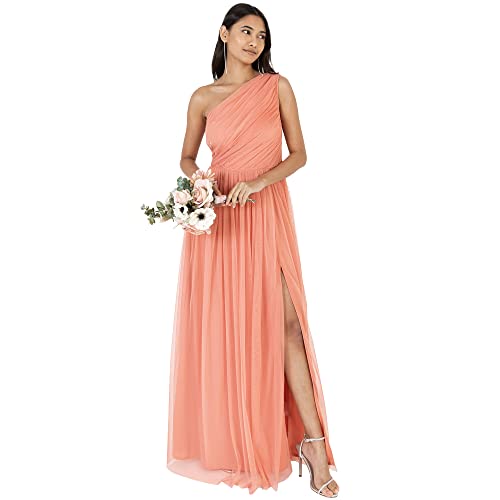 Anaya with Love Damen Womens Ladies Maxi One Cold Shoulder Dress with Slit Split Sleeveless Prom Wedding Guest Bridesmaid Ball Evening Gown Kleid, Coral Pink, 34 von Anaya with Love