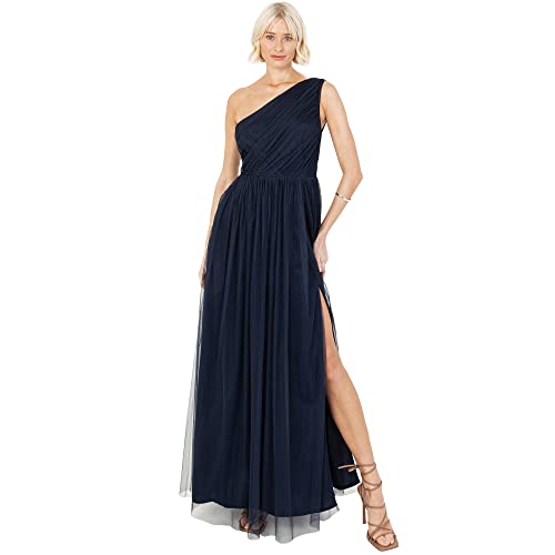 Anaya with Love Damen Womens Ladies Maxi One Cold Shoulder Dress with Slit Split Sleeveless Prom Wedding Guest Bridesmaid Ball Evening Gown Kleid, Navy Blue, 32 von Anaya with Love