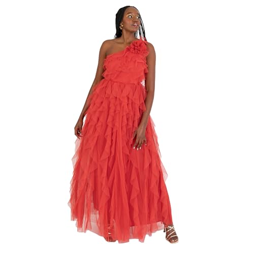 Anaya with Love Women's Maxi Ladies One Shoulder Sleeveless Tiered Ruffle Waterfall A-line Bridesmaid Wedding Guest Prom Ball Gown Dress, Red, 36 von Anaya with Love