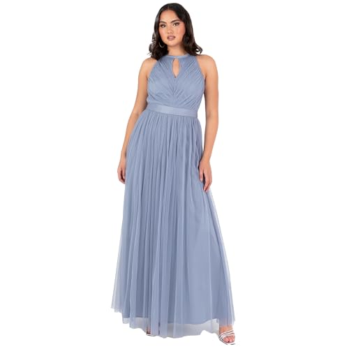 Anaya with Love Women's Maxi Ladies Sleeveless Halterneck Keyhole Sash Tie Belt Tulle A-line Bridesmaid Wedding Guest Prom Evening Dress, Slate Blue, 38 Anaya with Love Women's Maxi Ladies Sleeveless Halterneck Keyhole Sash Tie Belt Tulle A-line Bridesmaid Wedding Guest Prom Evening Dress, Slate Blue, 38 von Anaya with Love
