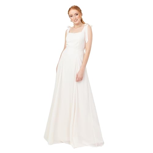 Anaya with Love Women's Maxi Ladies Sleeveless Square Neck Bow Tie Straps A-line Floral Shirred Back Bridesmaid Wedding Guest Prom Dress, Ivory, 38 von Anaya with Love