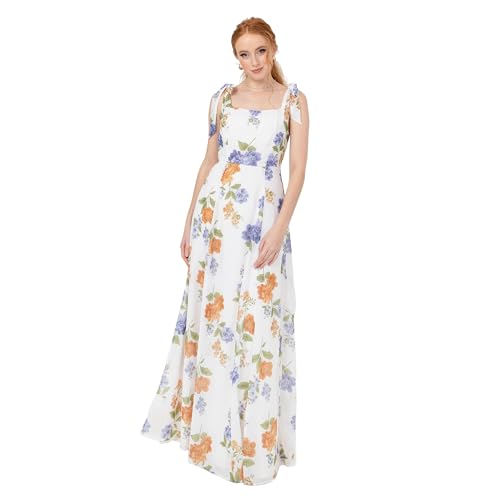 Anaya with Love Women's Maxi Ladies Sleeveless Square Neck Bow Tie Straps A-line Shirred Back Bridesmaid Wedding Guest Prom Dress, Ivory Floral Print, 46 von Anaya with Love