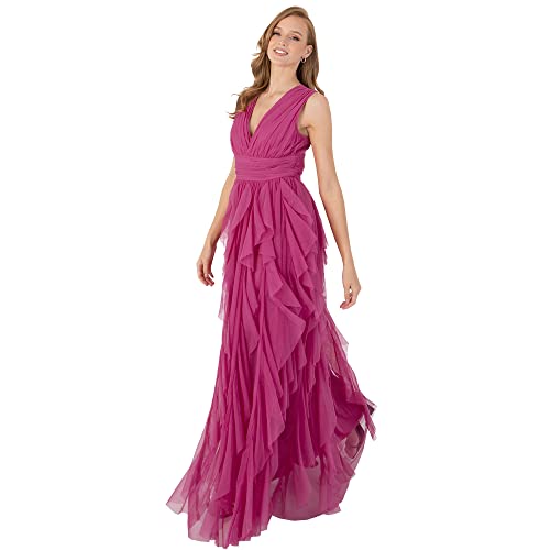Maxi Dress for Women Ladies Long Evening Gown V Neck Back Keyhole with Ruffle Sleeveless for Wedding Guest Prom Ball Pink Size 46 von Anaya with Love