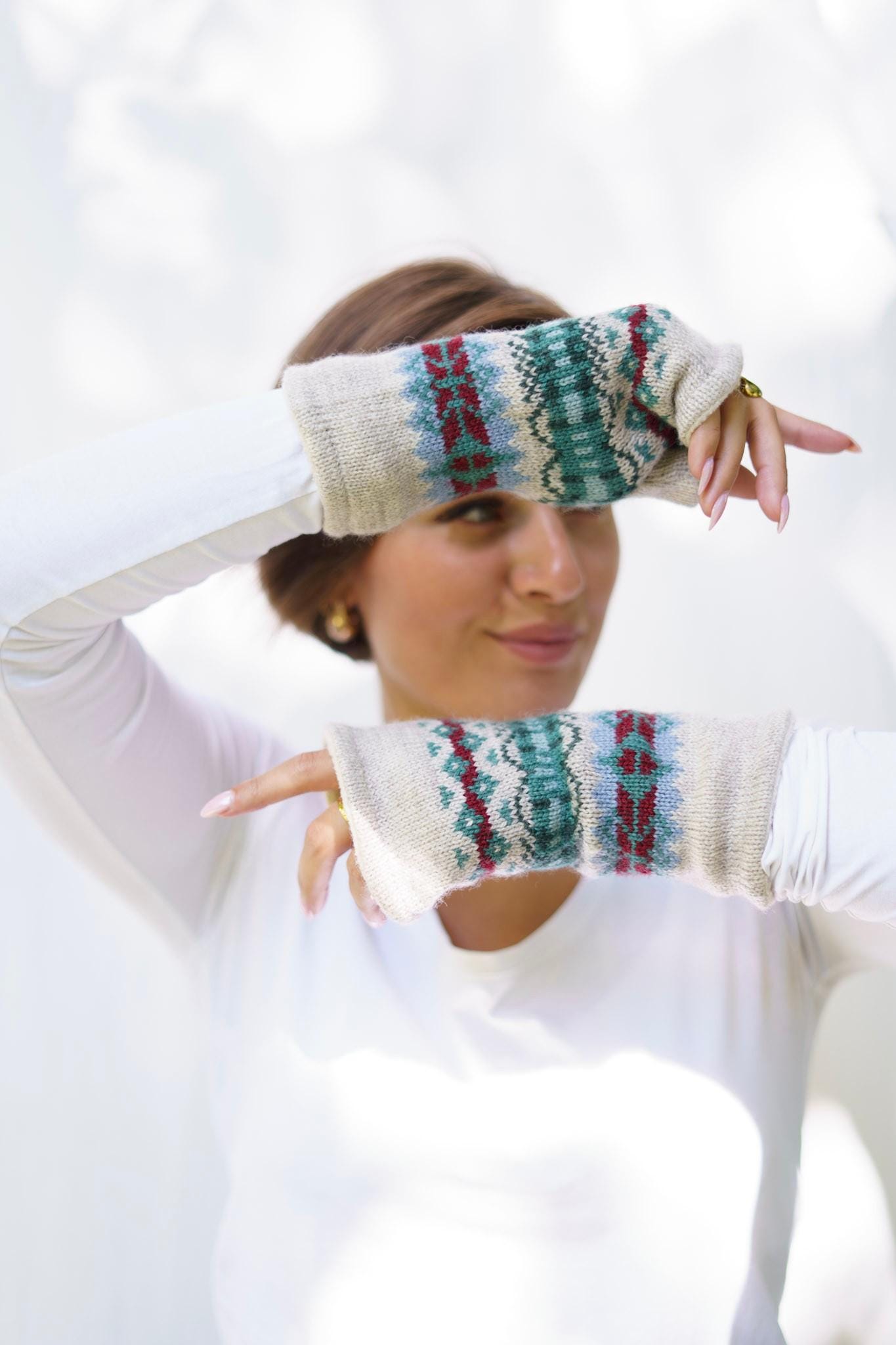 Fingerlose Handschuhe Aus 100% Lammwolle | Fair Isle Unisex Handgestrickte Wolle Pulswärmer von AnayasAtelier