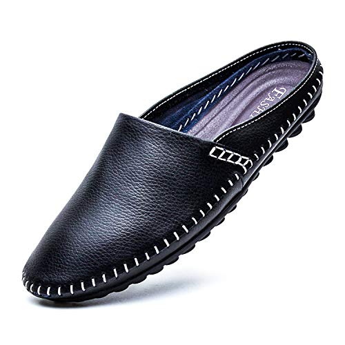 Herren Klassische Leder Hausschuhe Büro Casual Haus Slip On Rückenfrei Loafers, Schwarz (schwarz), 45 EU von Anazardor