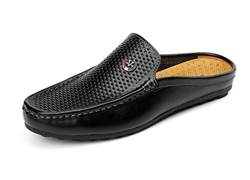 Herren Klassische Leder Hausschuhe Büro Casual Haus Slip On Rückenfrei Loafers, Schwarz (schwarz 2), 42.5 EU von Anazardor