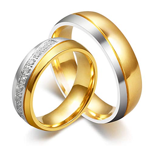 ANAZOZ Edelstahl Ringe Paar, Eheringe Herren Gold Schlicht Größe 65 (20.7) Herren Ringe Vergoldet 18k von ANAZOZ