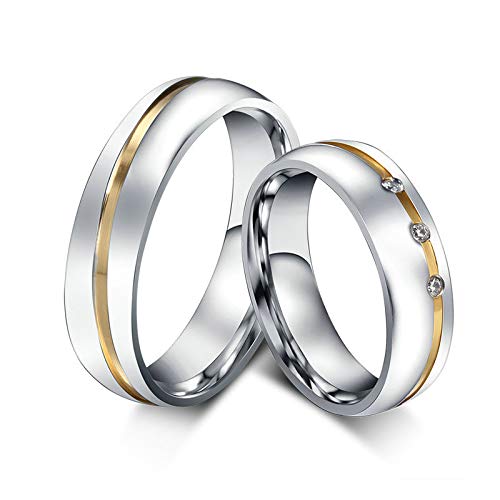 ANAZOZ Verlobungsring Edelstahl, Edelstahl Ringe Damen Breit 6mm Größe 54 (17.2) Silberring mit Goldrille von ANAZOZ