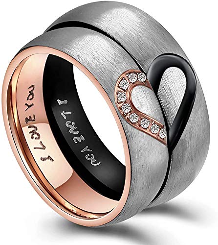 ANAZOZ Edelstahl Ringe Partnerringe, Ringe Damen Rosegold Größe 49 (15.6) Halbes Herz mit Gravur I Love You von ANAZOZ