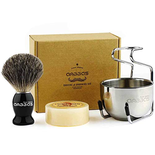 Anbbas Rasierset Luxus Herren Geschenk Set Rasierpinsel Dachshaar silberspitz mit Rasierschale und Pinselhalte Klassische Nassrasur 100g Rasierseife aus Schafmilch von Anbbas