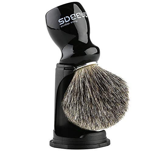 Anbbas Rasierpinsel Dachshaar mit schwarz Halter hochwertiger Holz Griff Rasierschaum Pinsel perfekt für Herren Rasur(Schwarz) von Anbbas