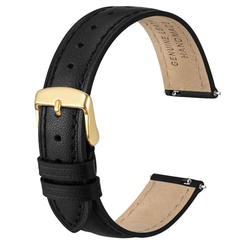 Anbeer 18mm Flat Thin Elegantes Echtes Leder Uhrenarmband, Schnellverschluss Ersatz Uhrenarmband für Frauen, Schwarz mit goldener Schnalle Anbeer 18mm Flat Thin Elegantes Echtes Leder Uhrenarmband, Schnellverschluss Ersatz Uhrenarmband für Frauen, Schwarz mit goldener Schnalle von Anbeer