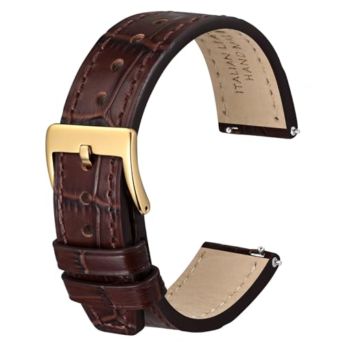 Anbeer 20mm Italienisches Alligatorleder mit geprägtem Muster,Schnellverschluss Kalbsleder Uhrenarmband für Männer Frauen,Rotbraun mit Goldschnalle von Anbeer
