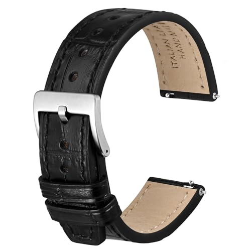 Anbeer 20mm Italienisches Alligatorleder mit geprägtem Muster,Schnellverschluss Kalbsleder Uhrenarmband für Männer Frauen,Schwarz mit Silberschnalle von Anbeer
