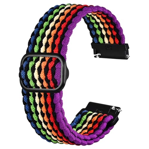 Anbeer 20mm geflochtenes Nylon Solo Loop Uhrenarmband, dehnbares Schnellverschluss Ersatzarmband mit verstellbarer Schnalle, schwarz regenbogenfarben mit schwarzer Schnalle von Anbeer