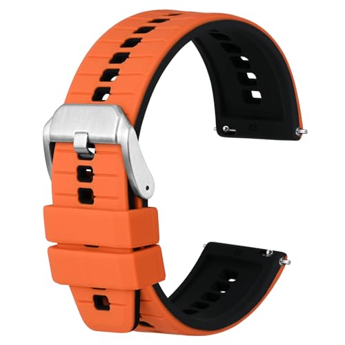 Anbeer Silikon Uhrenarmbänder, 20mm Quick Release Gummi Uhrenarmband für Männer Frauen,Orange&Schwarz mit silberner Schnalle von Anbeer