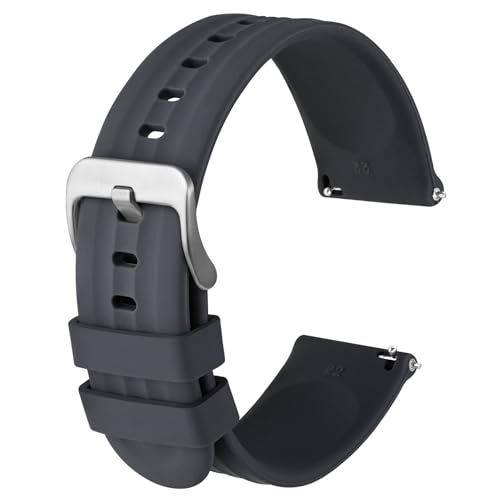 Anbeer Silikon Uhrenarmbänder für Herren Damen,20mm Ersatzarmband aus Gummi mit Schnellverschluss, Extra Lang,Dunkelgrau mit Silberne Schnalle Anbeer Silikon Uhrenarmbänder für Herren Damen,20mm Ersatzarmband aus Gummi mit Schnellverschluss, Extra Lang,Dunkelgrau mit Silberne Schnalle von Anbeer