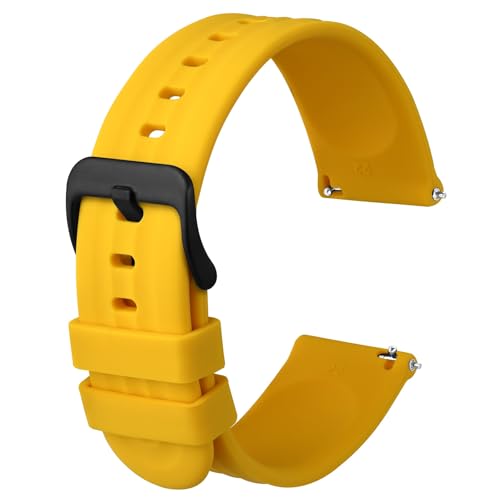 Anbeer Silikon Uhrenarmbänder für Herren Damen,22mm Ersatzarmband aus Gummi mit Schnellverschluss, Extra Lang,Gelb mit Schwarze Schnalle Anbeer Silikon Uhrenarmbänder für Herren Damen,22mm Ersatzarmband aus Gummi mit Schnellverschluss, Extra Lang,Gelb mit Schwarze Schnalle von Anbeer