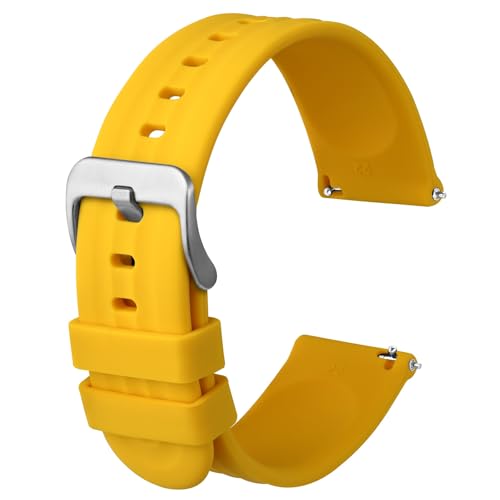 Anbeer Silikon Uhrenarmbänder für Herren Damen,18mm Ersatzarmband aus Gummi mit Schnellverschluss, Extra Lang,Gelb mit Silberne Schnalle Anbeer Silikon Uhrenarmbänder für Herren Damen,18mm Ersatzarmband aus Gummi mit Schnellverschluss, Extra Lang,Gelb mit Silberne Schnalle von Anbeer