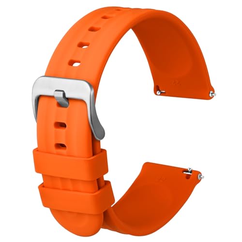 Anbeer Silikon Uhrenarmbänder für Herren Damen,18mm Ersatzarmband aus Gummi mit Schnellverschluss, Extra Lang,Orange mit Silberne Schnalle Anbeer Silikon Uhrenarmbänder für Herren Damen,18mm Ersatzarmband aus Gummi mit Schnellverschluss, Extra Lang,Orange mit Silberne Schnalle von Anbeer
