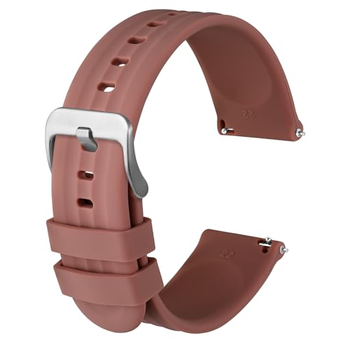 Anbeer Silikon Uhrenarmbänder für Herren Damen,19mm Ersatzarmband aus Gummi mit Schnellverschluss, Normale Länge,Rosig Braun mit Silberne Schnalle von Anbeer