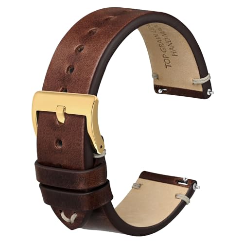 Anbeer Uhrenarmband aus Leder mit Schnellentriegelung, für Herren und Damen, 18 mm, 20 mm, 22 mm, Militär-Stil, genarbtes Leder, 18 mm, Kein Edelstein von Anbeer