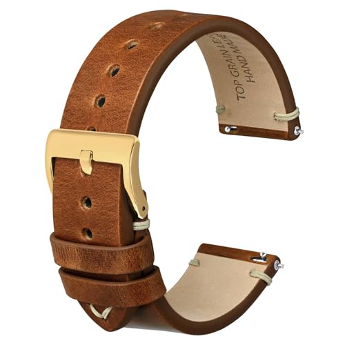 Anbeer Uhrenarmband aus Leder mit Schnellentriegelung, für Herren und Damen, 18 mm, 20 mm, 22 mm, Militär-Stil, genarbtes Leder, 20 mm, Kein Edelstein von Anbeer