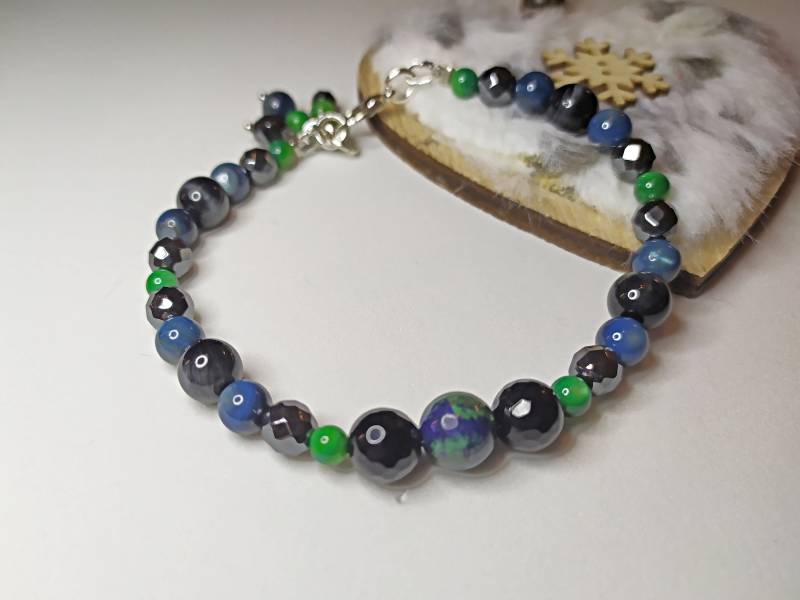 Grünblauer Armband Und Grau Tigerauge, Hämatit Chrysocola, Armband Mit Anhänger, Perlgrüner Schmuck, Blauschmuck von Anbissu