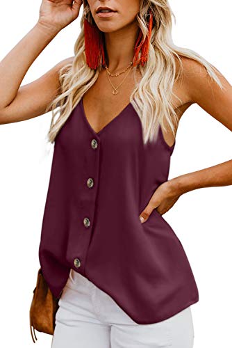 Ancapelion Damen Sommer Bluse Ärmellose Chiffon Top V-Ausschnitt Shirt Elegant Weste Hemdbluse Loose fit T Shirt mit Trägern, Einfarbig-3 (weinrot), Gr. M von ANCAPELION