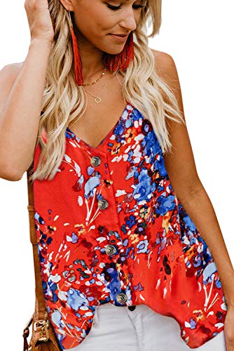 ANCAPELION Damen Sommer Bluse Ärmellose Chiffon Top V-Ausschnitt Shirt Elegant Weste Hemdbluse Loose fit T Shirt mit Trägern Blume-14 XL von ANCAPELION