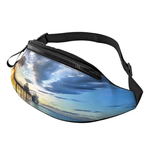 3D-Gürteltasche mit Strandbrücke, Wolken und Sonnenuntergang, für Damen und Herren, leichte Bauchtasche mit Reißverschlusstaschen, verstellbarer Gürtel für Spaziergänge mit dem Hund, Laufen, Radfahren 3D-Gürteltasche mit Strandbrücke, Wolken und Sonnenuntergang, für Damen und Herren, leichte Bauchtasche mit Reißverschlusstaschen, verstellbarer Gürtel für Spaziergänge mit dem Hund, Laufen, Radfahren von Anceky