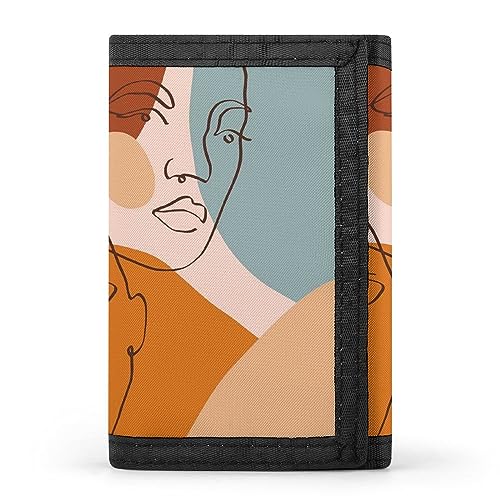Abstraktes Gesicht im skandinavischen Stil, gebranntes Orange, moderne digitale dreifach gefaltete Geldbörse, stilvolle Geldbörse mit Schlüsselanhänger, Kreditkartenetui, Kartenhalter für Rechnungen, von Anceky