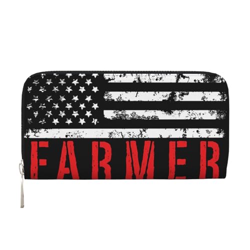 Anceky Armer Tractors USA Amerikanische Flagge Patriotische Landwirtschaft PU-Leder-Geldbörse für Damen und Herren, Kreditkarten-Geldbörse, Lange Clutch, Geldbörse mit Reißverschluss von Anceky