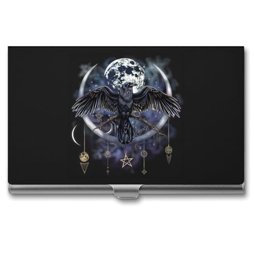 Anceky Crow Evil Moon Business Schmaler Namenskartenhalter für Damen und Herren von Anceky