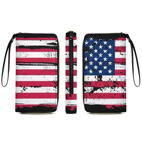 Anceky Damen-Geldbörse, wasserdichte Geldbörse aus PU-Leder, Kreditkartenetui mit großer Kapazität, USA-Flagge, Grunge, alte amerikanische Flagge, Münz-Reißverschluss-Clutch Anceky Damen-Geldbörse, wasserdichte Geldbörse aus PU-Leder, Kreditkartenetui mit großer Kapazität, USA-Flagge, Grunge, alte amerikanische Flagge, Münz-Reißverschluss-Clutch von Anceky