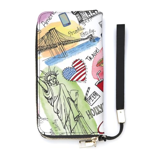 Anceky Damen-Geldbörse mit Aquarell-Motiv, amerikanisches Wahrzeichen, große Damen-Geldbörsen, Kreditkartenhalter, Clutch, stilvolle Geldbörse mit Handschlaufe, Lange Damen-Geldbörse von Anceky