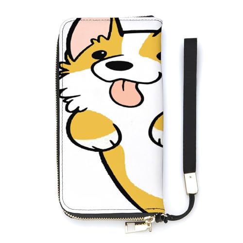 Anceky Damen-Geldbörse mit Cartoon-Corgi-Motiv, Kartenhalter, Clutch, stilvolle Geldbörse mit Handschlaufe, Lange Damen-Geldbörse von Anceky