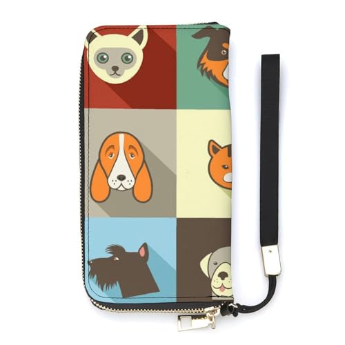 Anceky Damen-Geldbörse mit Katzen- und Hundemotiv, Kartenhalter, Clutch, stilvolle Ledergeldbörse mit Handgelenksschlaufe von Anceky
