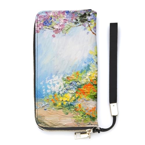 Anceky Damen-Geldbörse mit Kunstgemälde, Blumenbaum, Kartenhalter, Clutch, stilvolle Ledergeldbörse mit Handschlaufe von Anceky