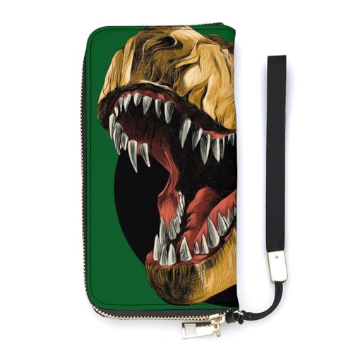 Anceky Damen-Geldbörse mit Kunstmalerei, Dinosaurier-Kartenhalter, Clutch, stilvolle Ledergeldbörse mit Handgelenksschlaufe von Anceky