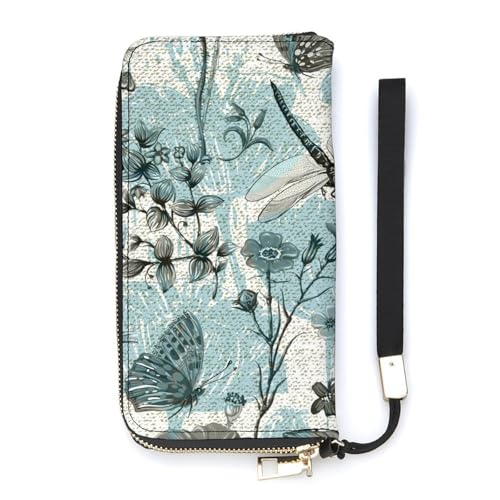Anceky Damen-Geldbörse mit Retro-Libellenmuster, große Damen-Geldbörsen, Kreditkartenhalter, Clutch, stilvolle Geldbörse mit Handschlaufe, Lange Damen-Geldbörse von Anceky