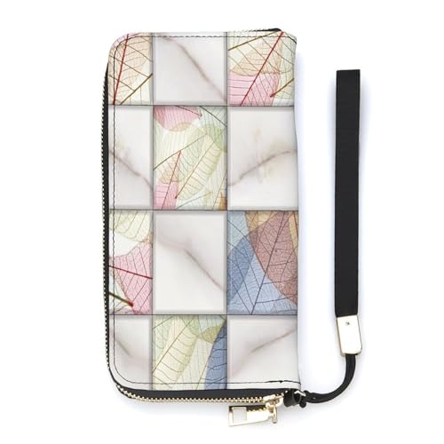 Anceky Damen-Geldbörse mit abstraktem Blattstrukturmuster, Kartenhalter, Clutch, stilvolle Ledergeldbörse mit Handgelenksschlaufe von Anceky