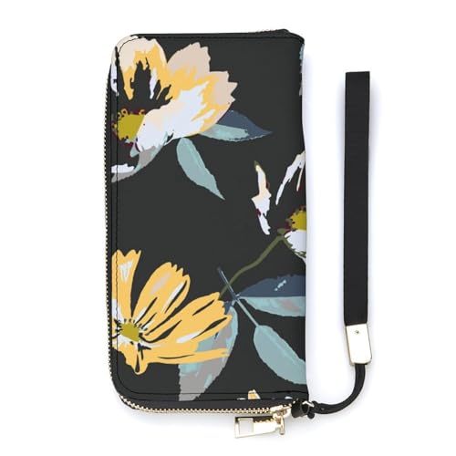 Anceky Damen-Geldbörse mit abstraktem Blumenmuster, Kartenhalter, Clutch, stilvolle Ledergeldbörse mit Handgelenksschlaufe von Anceky