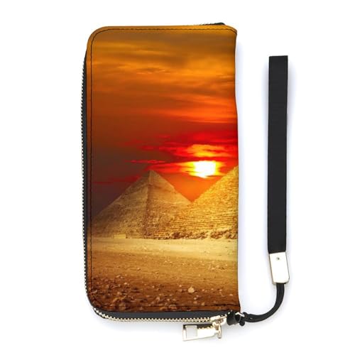 Anceky Damen-Geldbörse mit ägyptischem Pyramidenmuster, Kartenhalter, Clutch, stilvolle Geldbörse mit Handschlaufe, Lange Damen-Geldbörse von Anceky